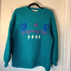 One-of-a-Kind Vintage Hand-Knit Turquoise Sweater – Canadian Artisan Made Unique